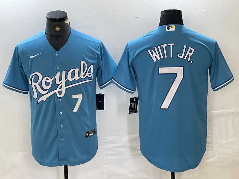 Men%27s Kansas City Royals #7 Bobby Witt Jr Number Light Blue Cool Base Stitched Jerseys->kansas city royals->MLB Jersey